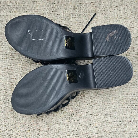 SODA Women Strappy Wedge Heel Sandal Black Vegan Faux Leather Shoes Size 6M - Picture 11 of 13